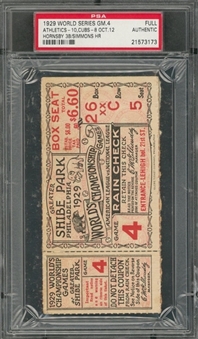 1929 World Series Game 4 Full Ticket From 10/12/1929 (PSA)